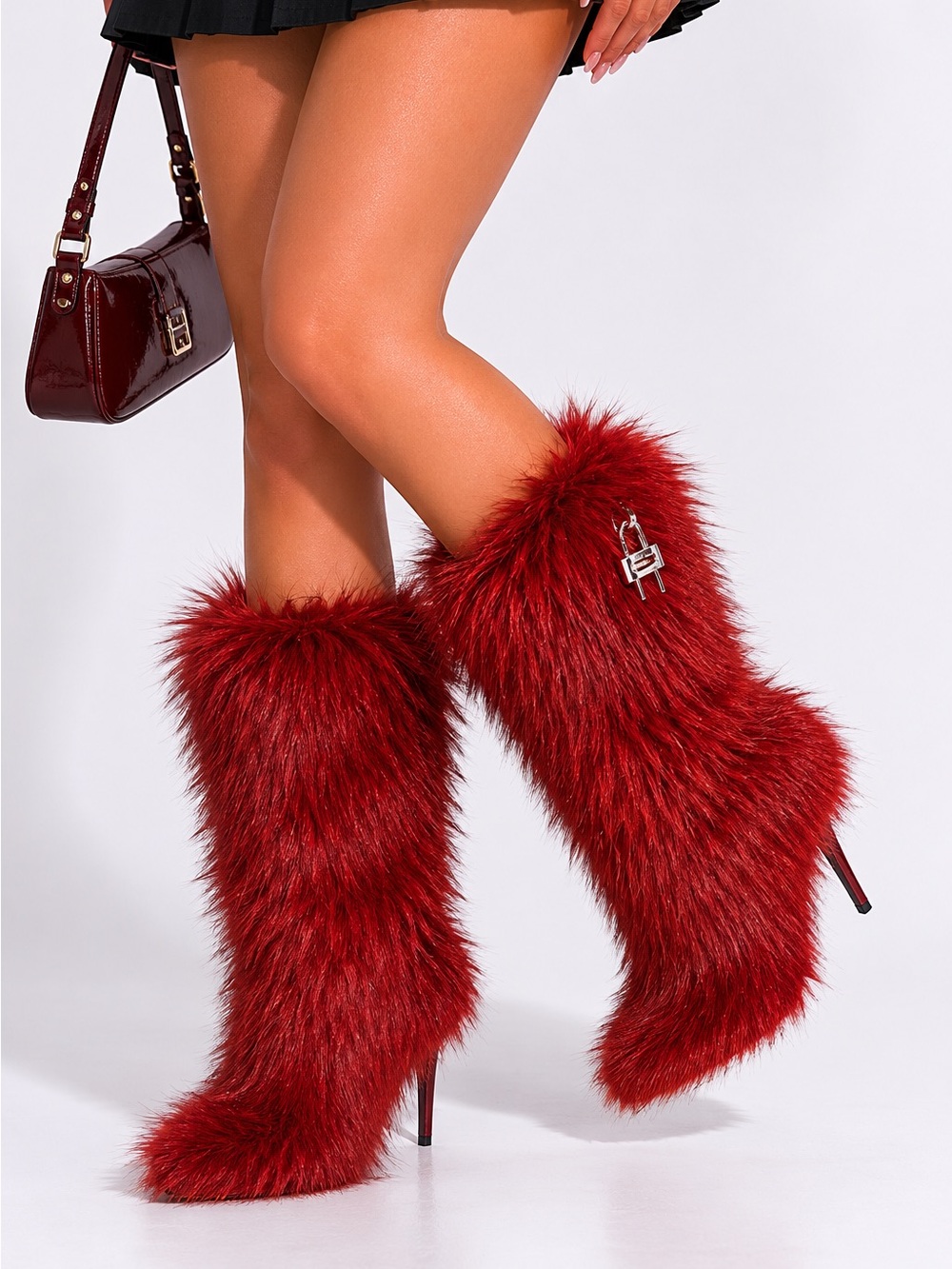 Azalea Wang Damme Red Faux Fur Stiletto Boots – Size 8 NIB – Ships Same Day 🔥❤️
